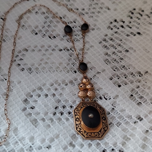 Rare Victorian Lavalier Black Onyx & Seed Pearl Necklace - Picture 6 of 12